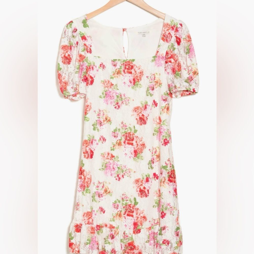 Tash and Sophie square neck floral lace mini dress - Picture 3 of 8